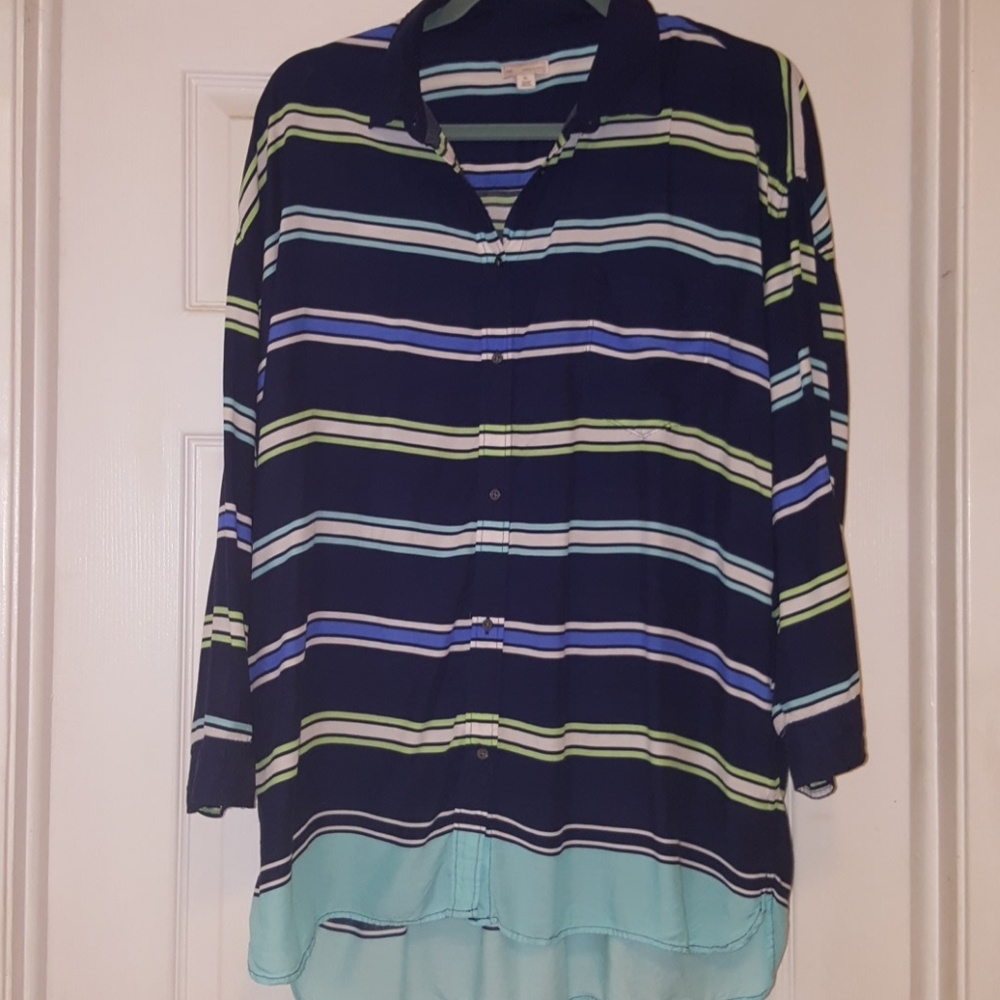 Gap Blue Striped Button Up Blouse XL - Picture 1 of 4